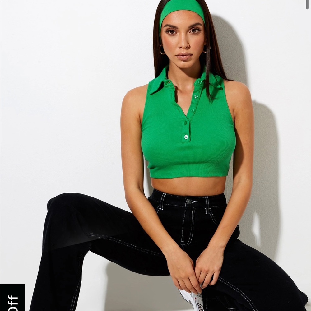 MOTEL JELETA CROP TOP IN RIB FUN GREEN